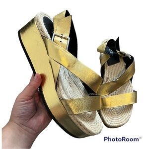 Rag & Bone Gold Metallic Megan Platform Sandal Size 40 US 10